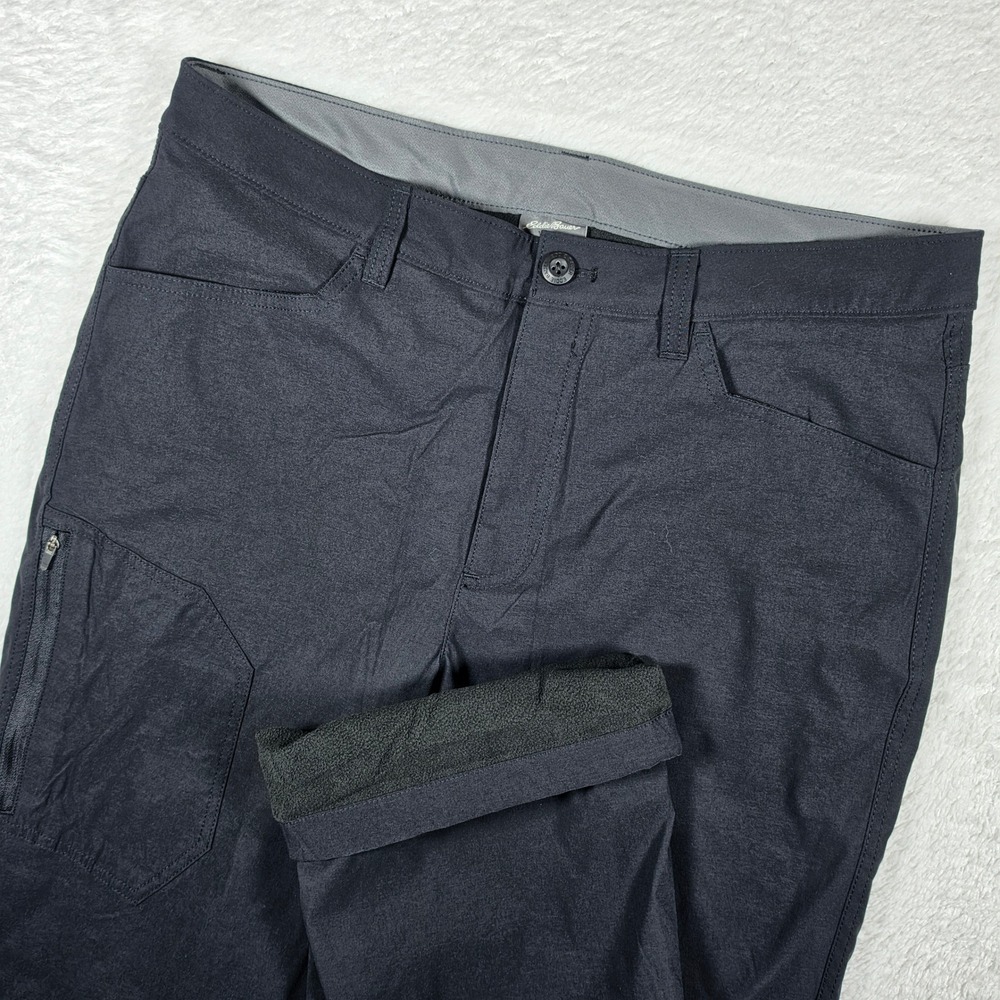 NEW Eddie Bauer Fleece Lined Tech Pant Mens 34x32 Black Nylon Stretch 283947